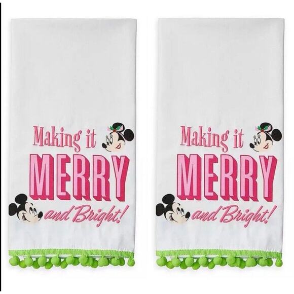 Disney Parks Christmas Making it Merry and Bright Kitchen Towels Lot of 2 New - Picture 1 of 13